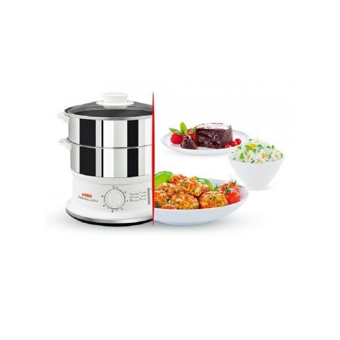 طباخ بخار SEB مريح، 2 وعاء من الفولاذ المقاوم للصدأ، طهي بالبخار، مؤقت VCC14510 Cuiseur vapeur SEB CONVENIENT, 2 BOLS INOX, CUISSON VAPEUR, MINUTEUR VC145100