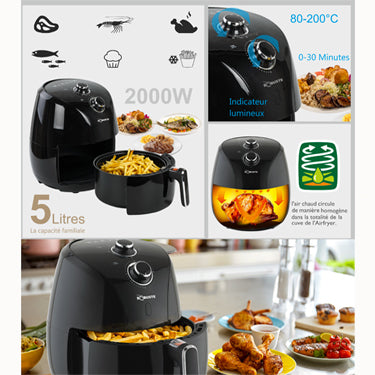 Robuste Friteuse Sans Huile - Air Fryer - 5 L - 2000 W - AF5- Noir