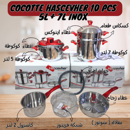 Cocotte Hascevher 10 pcs 5L + 7L inox 18/10